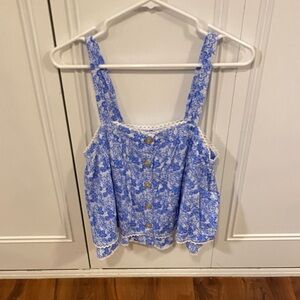 Altar'd State Blue Floral Lace Trim Blouse